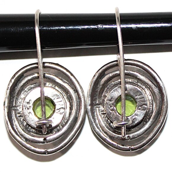 Sterling Silver Bohemian Green Glass Earrings - Picture 2 of 4